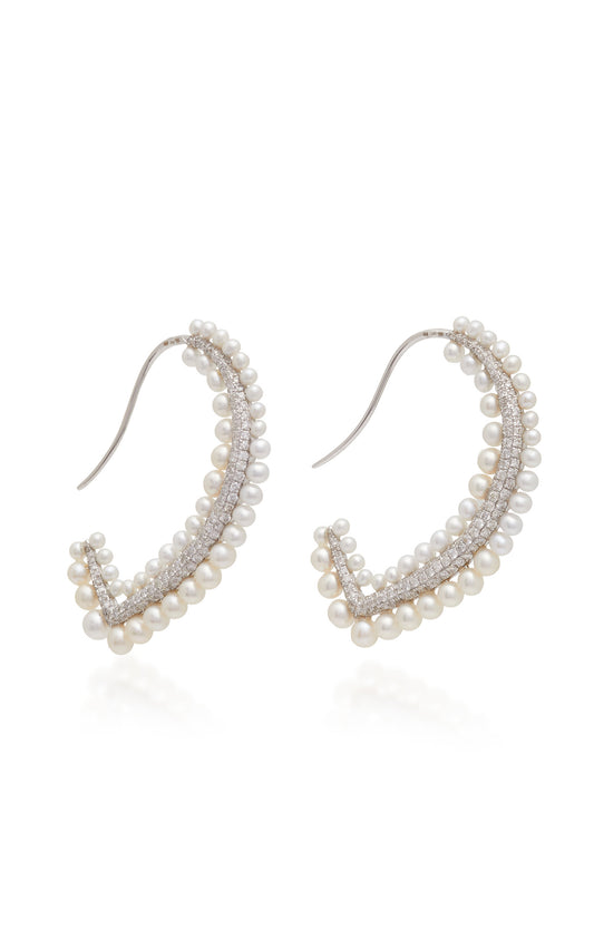 White Heart  Pearl Earrings