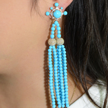 (Bù Yáo 步摇) Turquoise Tassel Earrings