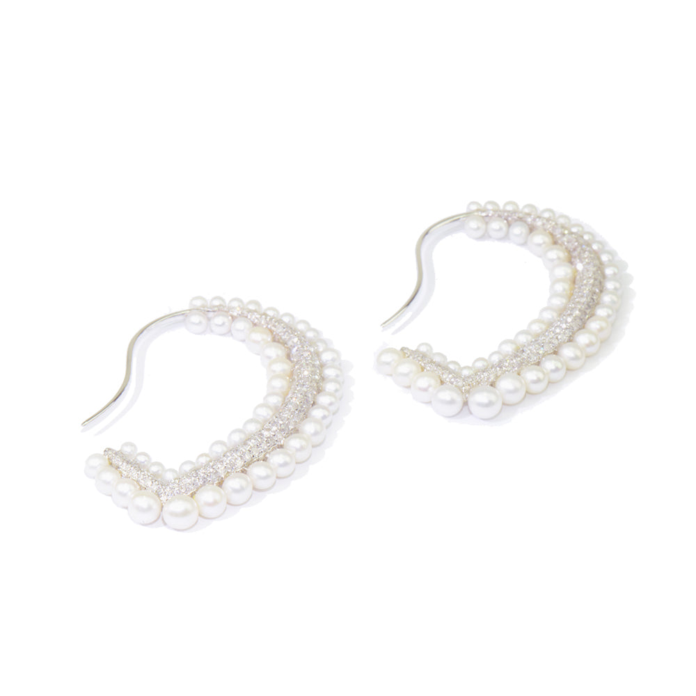 White Heart  Pearl Earrings